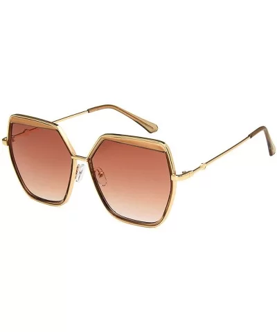 Vintage style Irregular Sunglasses for Men or Women metal PC UV400 Sunglasses - Brown - CJ18SZUG62W $14.05 Oversized