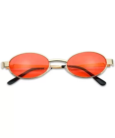 Small 1990's Retro Narrow Oval Color Tinted Sunglasses Slim Metal Shades - Gold Frame - Red - CC18EGSZKMK $6.18 Goggle