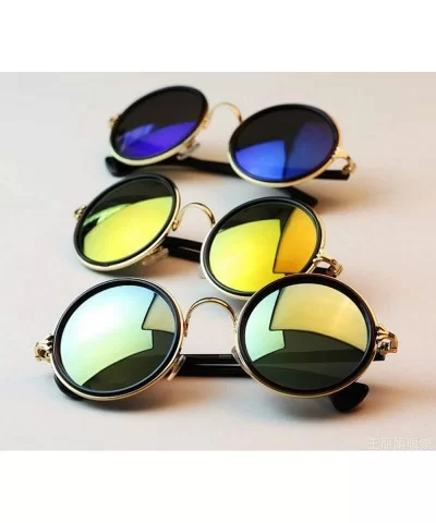 M42 Round Circle Sunglasses Women Retro Vintage Glasses for Women Brand Designer Sunglasses - Silver Blue - CW18W7M2AD5 $15.6...