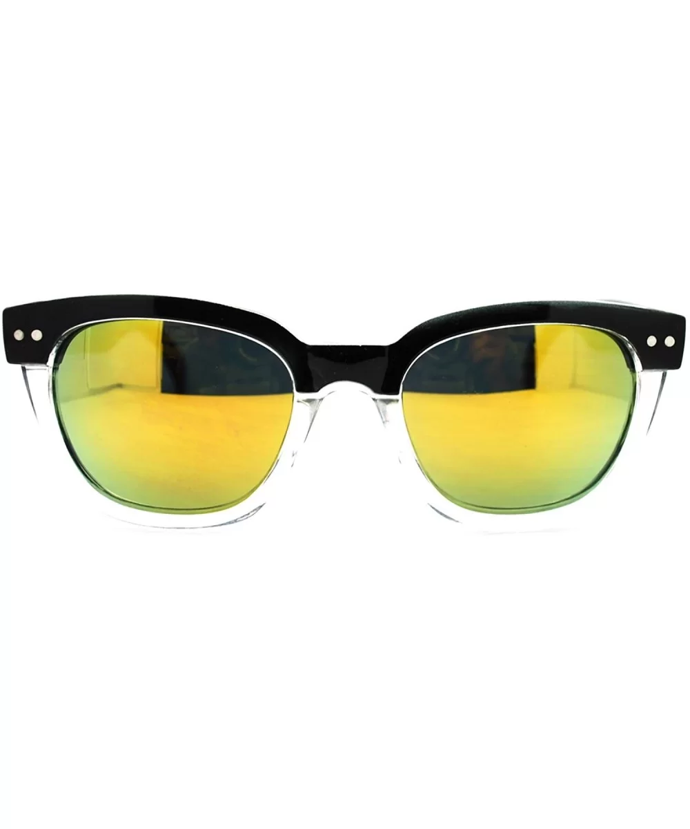 Vintage Retro Small 2 Tone Thick Plastic Rectangular Horn Rim Sunglasses - Black Clear Yellow - CW11L9LE7AT $6.92 Wayfarer