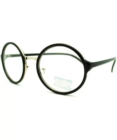 Round Clear Lens Glasses Classic Circle Frame Eyeglasses Unisex - Black Silver - C211EWEJUDF $7.68 Round