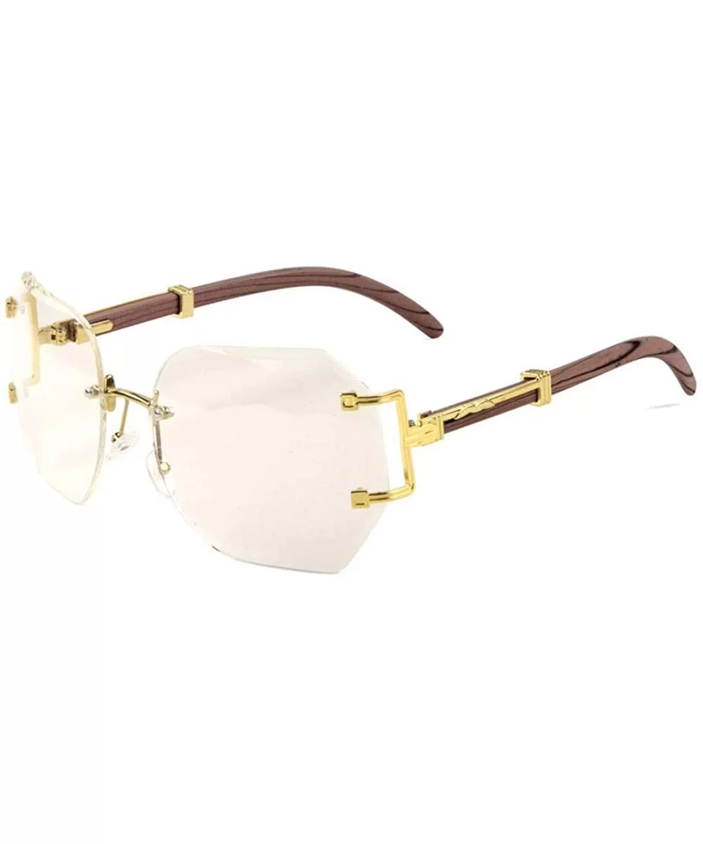 Socialite Rimless Womens Metal & Wood Sunglasses w/Oversized Square Clear Lenses - Gold & Cherry Wood Frame - CU18W2L58AW $9....