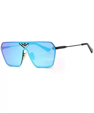 Large Vintage Flat Faced Futuristic Mirrored Sunglasses - Black - CE12IOQJKBD $18.11 Square