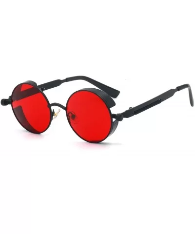 Retro Gothic Steampunk Sunglasses for Women Men Round Lens Metal Frame - Black & Red - CJ1862U3470 $8.60 Round