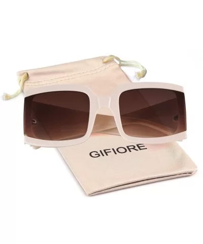 Oversized Sunglasses for Women Vintage Trendy Designer Glasses - Off-white Frame/Brown Gradient Lens - CG18Z42TZRC $7.91 Over...