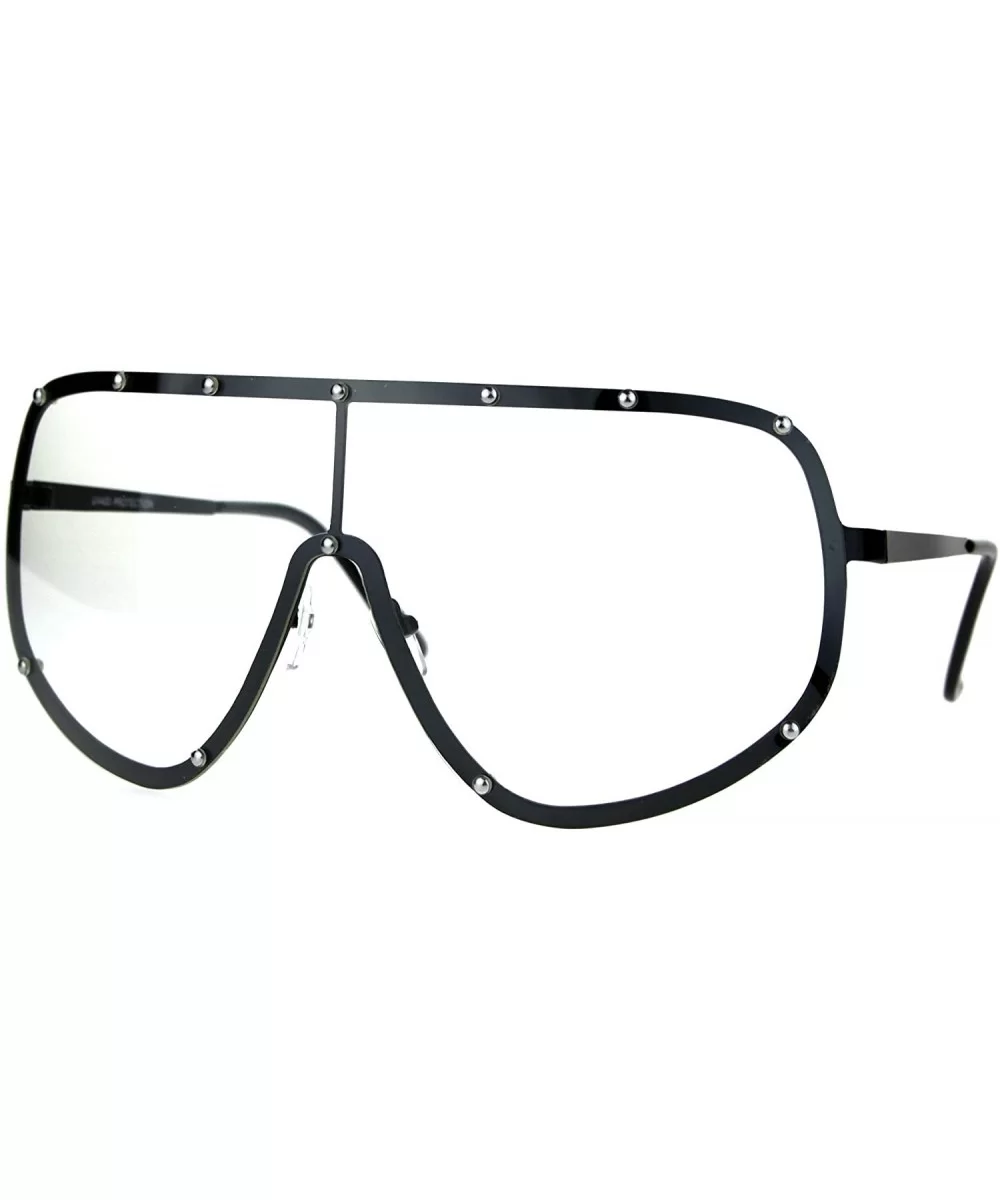 Mens Metal Rim Oversize Shield Clear Lens Racer Eye Glasses - Gunmetal - C818729TK6N $9.79 Oversized