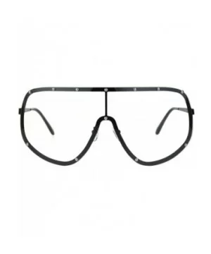 Mens Metal Rim Oversize Shield Clear Lens Racer Eye Glasses - Gunmetal - C818729TK6N $9.79 Oversized