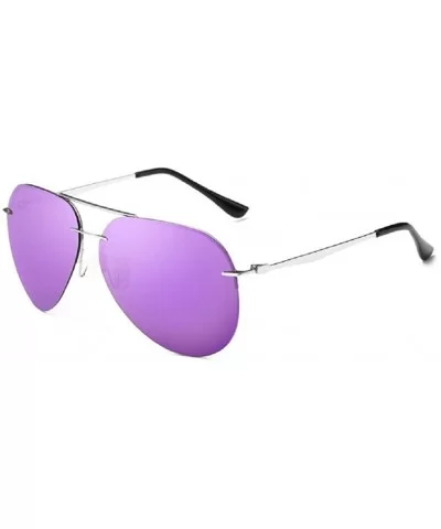 Classical Aviator Sunglasses Polarized 63mm oversize - Silver Frame-purple Lens - CZ12EPA4C1J $19.33 Wayfarer