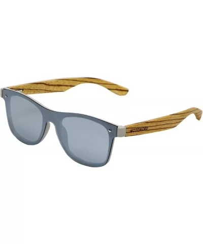 Wood Sunglasses Polarized for Women and Men - Wood Frame Sunglasses with Flat Mirror Lens - Silver - CF18CGW9SH7 $18.19 Wayfarer