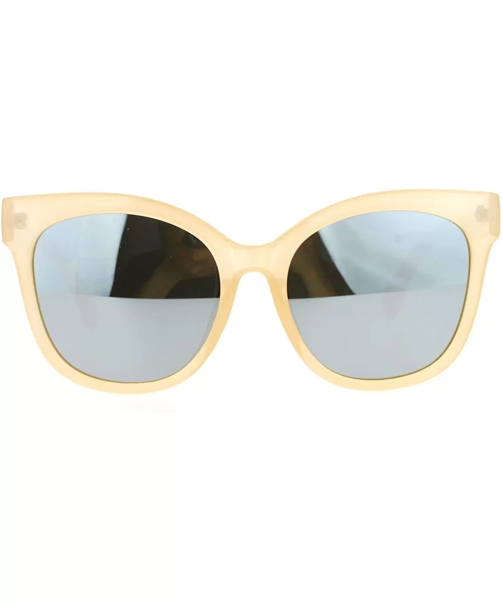 Womens Oversize Mirrored Mirror Lens Horn Rim Cat Eye Sunglasses - Beige Silver - CD12CDS8Q9P $8.26 Cat Eye