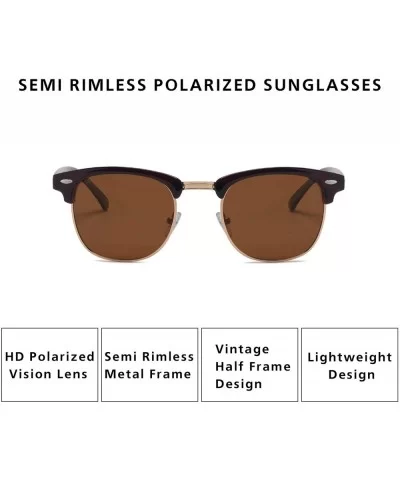 Semi Rimless Polarized Sunglasses Men Women Classic Half Frame Retro Sun Glasses - Brown Lens/Brown Frame - CE18QHTG632 $7.21...