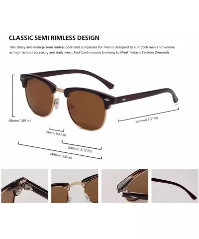 Semi Rimless Polarized Sunglasses Men Women Classic Half Frame Retro Sun Glasses - Brown Lens/Brown Frame - CE18QHTG632 $7.21...