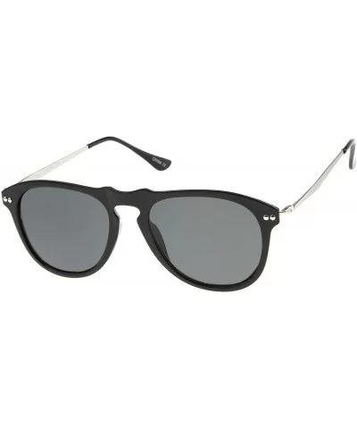 Modern Keyhole Nose Bridge Horn Rimmed Metal Temple Aviator Sunglasses 53mm - Black-silver / Smoke - CN12KUKI2N3 $6.14 Aviator