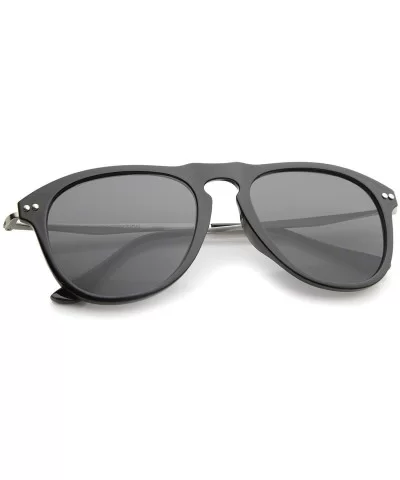 Modern Keyhole Nose Bridge Horn Rimmed Metal Temple Aviator Sunglasses 53mm - Black-silver / Smoke - CN12KUKI2N3 $6.14 Aviator