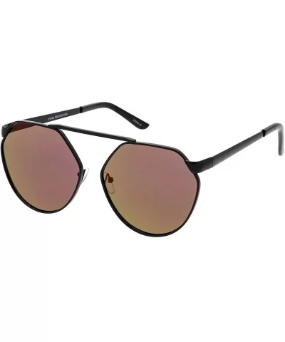 Oversize Geometric Metal Colored Mirror Flat Lens Aviator Sunglasses 60mm - Black / Purple Mirror - C2183NQAZ5C $8.07 Oversized