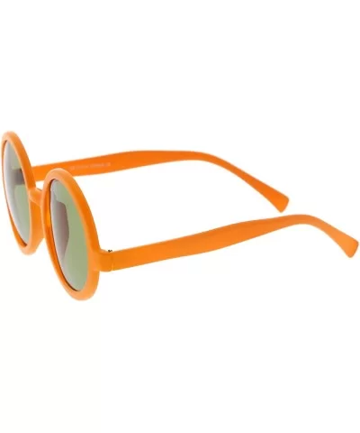 Classic Retro Horn Rimmed Neutral-Colored Lens Round Sunglasses 52mm - Matte Orange / Green - CM12NH31DR5 $7.35 Oversized