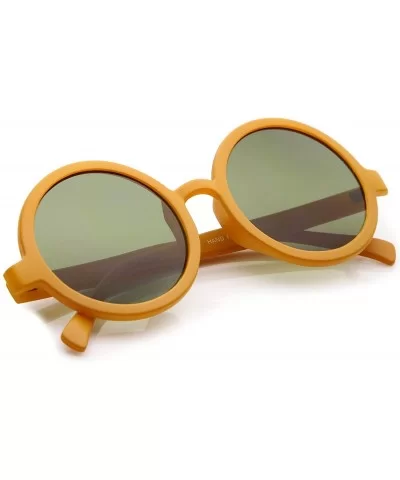 Classic Retro Horn Rimmed Neutral-Colored Lens Round Sunglasses 52mm - Matte Orange / Green - CM12NH31DR5 $7.35 Oversized