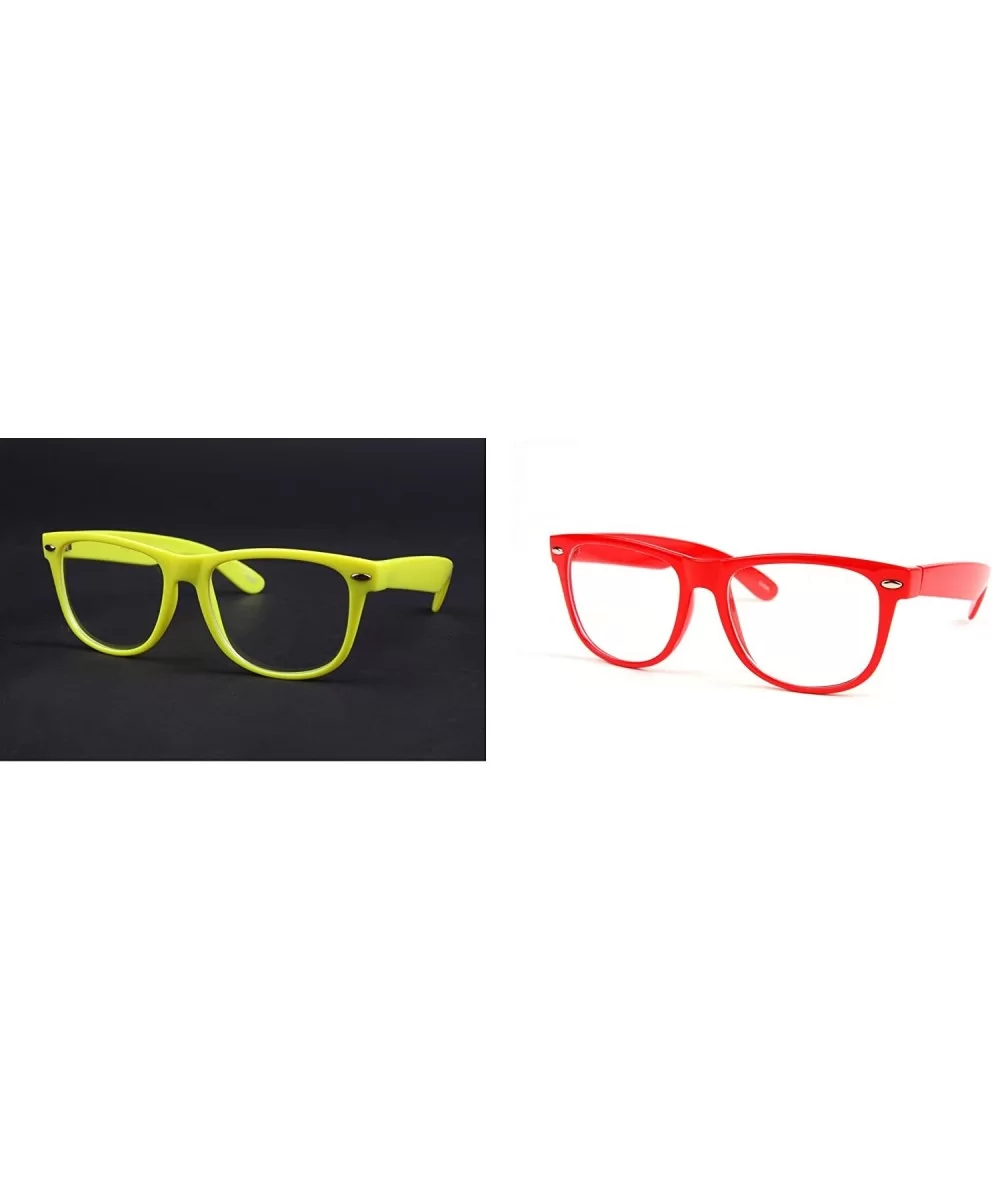 Clear Lens Fashion Wayfarer Vintage Retro Style Glasses P715CL (Mid-Small Size) - 2 Pcs Yellow & Red - CZ11AEJ2F7J $10.69 Way...