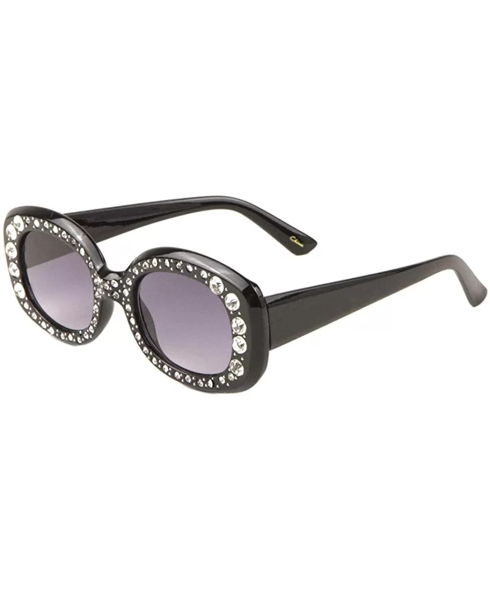 Frontal Rhinestone Squared Oval Thick Frame Sunglasses - Smoke Black - CF1987GENZ0 $13.35 Oval