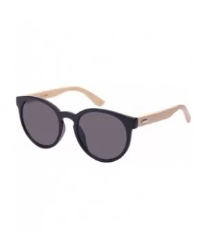 Round Horned Rim Wooden Bamboo Temple Sunglasses by 32052BM-SD - Black - C3124QW605N $9.13 Round