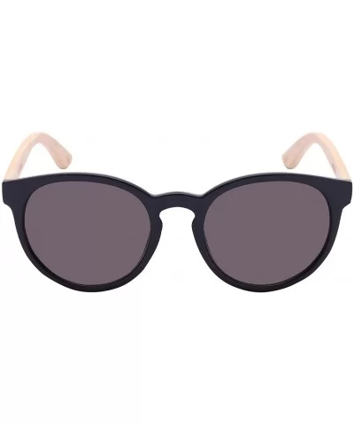 Round Horned Rim Wooden Bamboo Temple Sunglasses by 32052BM-SD - Black - C3124QW605N $9.13 Round