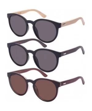 Round Horned Rim Wooden Bamboo Temple Sunglasses by 32052BM-SD - Black - C3124QW605N $9.13 Round