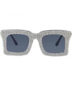 Oversized Square Frame Bling Rhinestone Crystal Sunglasses For Women - Silver - CW1939TN4DT $15.45 Cat Eye