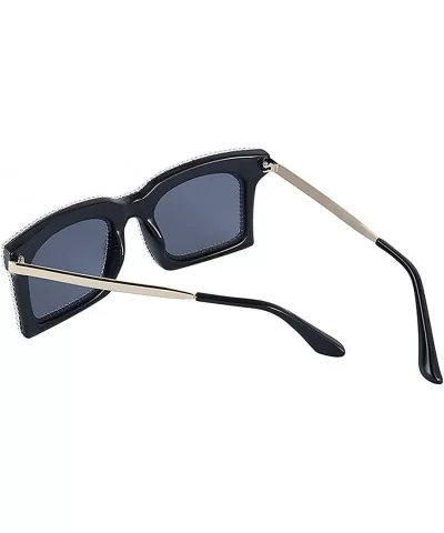 Oversized Square Frame Bling Rhinestone Crystal Sunglasses For Women - Silver - CW1939TN4DT $15.45 Cat Eye