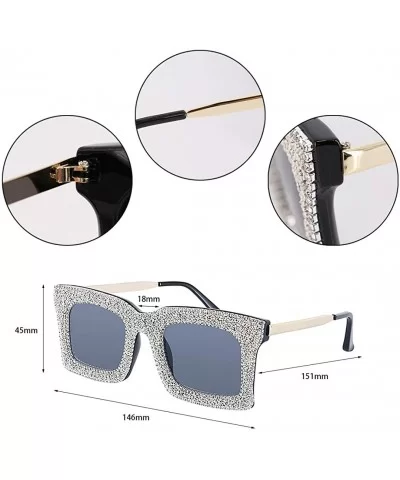 Oversized Square Frame Bling Rhinestone Crystal Sunglasses For Women - Silver - CW1939TN4DT $15.45 Cat Eye