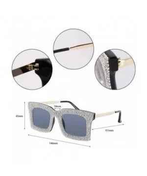 Oversized Square Frame Bling Rhinestone Crystal Sunglasses For Women - Silver - CW1939TN4DT $15.45 Cat Eye