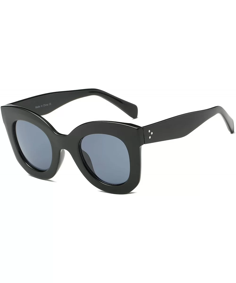 Women Fashion Round Cat Eye Oversized Designer Sunglasses - Black - CY18I6AMXNH $7.80 Round