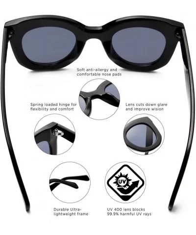 Women Fashion Round Cat Eye Oversized Designer Sunglasses - Black - CY18I6AMXNH $7.80 Round