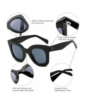 Women Fashion Round Cat Eye Oversized Designer Sunglasses - Black - CY18I6AMXNH $7.80 Round