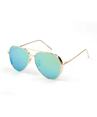 Aviator Sunglasses for Men Women Polarized UV Protection Fashion Glasses (Gold-Green) - CT18QKO0LEL $13.04 Aviator