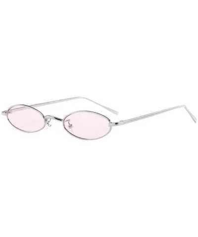 Small Oval Frame Retro Sunglasses - 80's & 90's Style UNISEX - Silver Frame /Pink Lens - CX18XYI8XAL $7.57 Oval