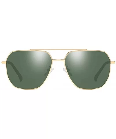 Square Pilot Polarized Sunglasses for Men Driving UV400 Protection - Gold Green - CQ18O4RS075 $6.85 Rectangular