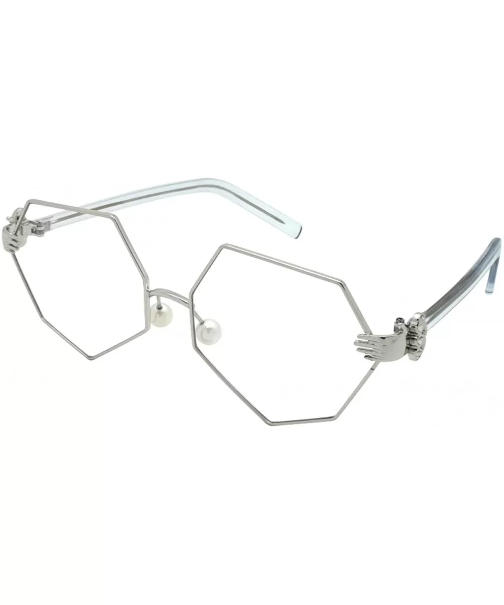 Vintage Style Angular Frames with Flat Lens 3136-FLCL - Silver - CB183G2LKM5 $7.60 Oversized