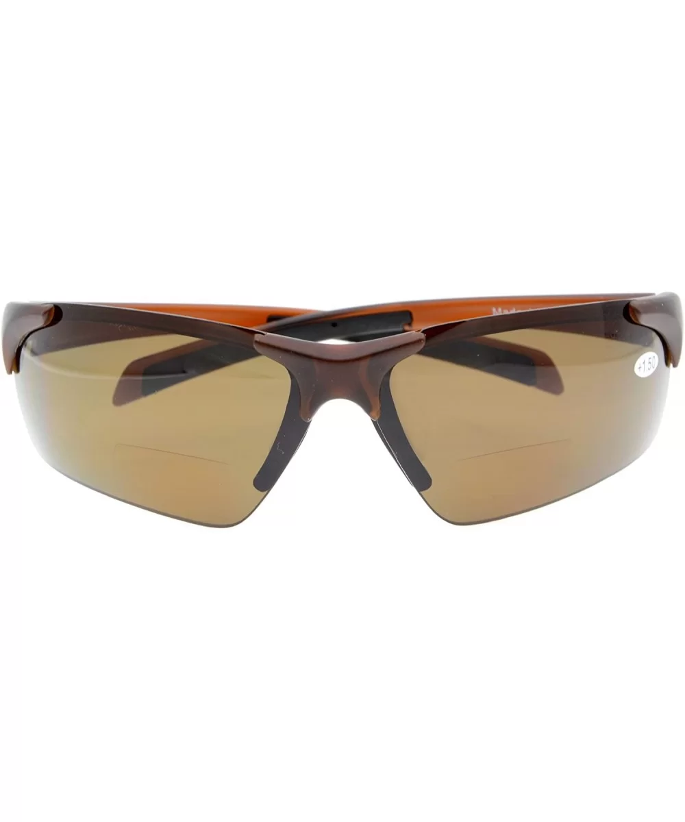 Bifocal Sunglasses with Wrap-Around Sport Design Half Frame for Men and Women - Brown - CE18C3KH33Z $18.89 Sport