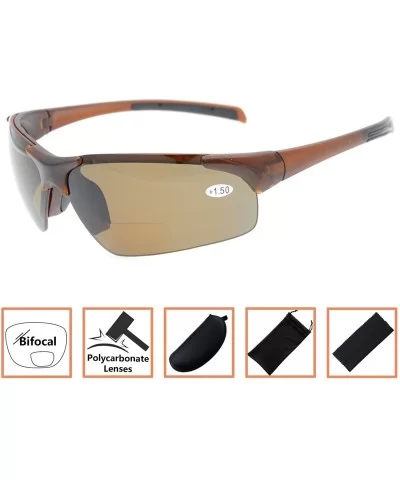 Bifocal Sunglasses with Wrap-Around Sport Design Half Frame for Men and Women - Brown - CE18C3KH33Z $18.89 Sport