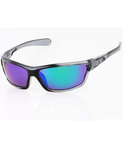 Men's Rectangular Sports Wrap 65mm Polarized Sunglasses - Clear- Green Mirror Lens - CC1956Z9WEU $6.82 Square