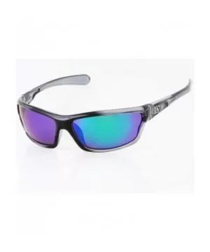 Men's Rectangular Sports Wrap 65mm Polarized Sunglasses - Clear- Green Mirror Lens - CC1956Z9WEU $6.82 Square