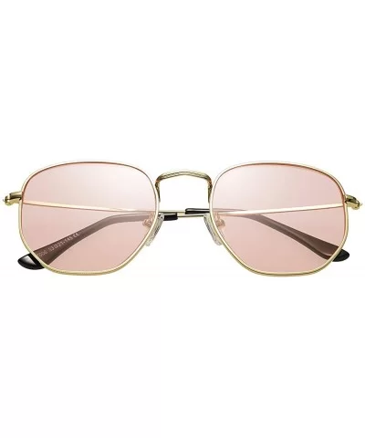 Small Hexagon Flat Lens Sunglasses for Women Men Vintage Hipster Style Polygon Aviator Sun Glasses - CS193K3I7KA $8.31 Aviator