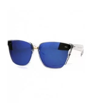 Mens Luxury Designer Fashion Horned Panel Lens Sunglasses - Clear Blue - CN186938DLZ $7.41 Rectangular