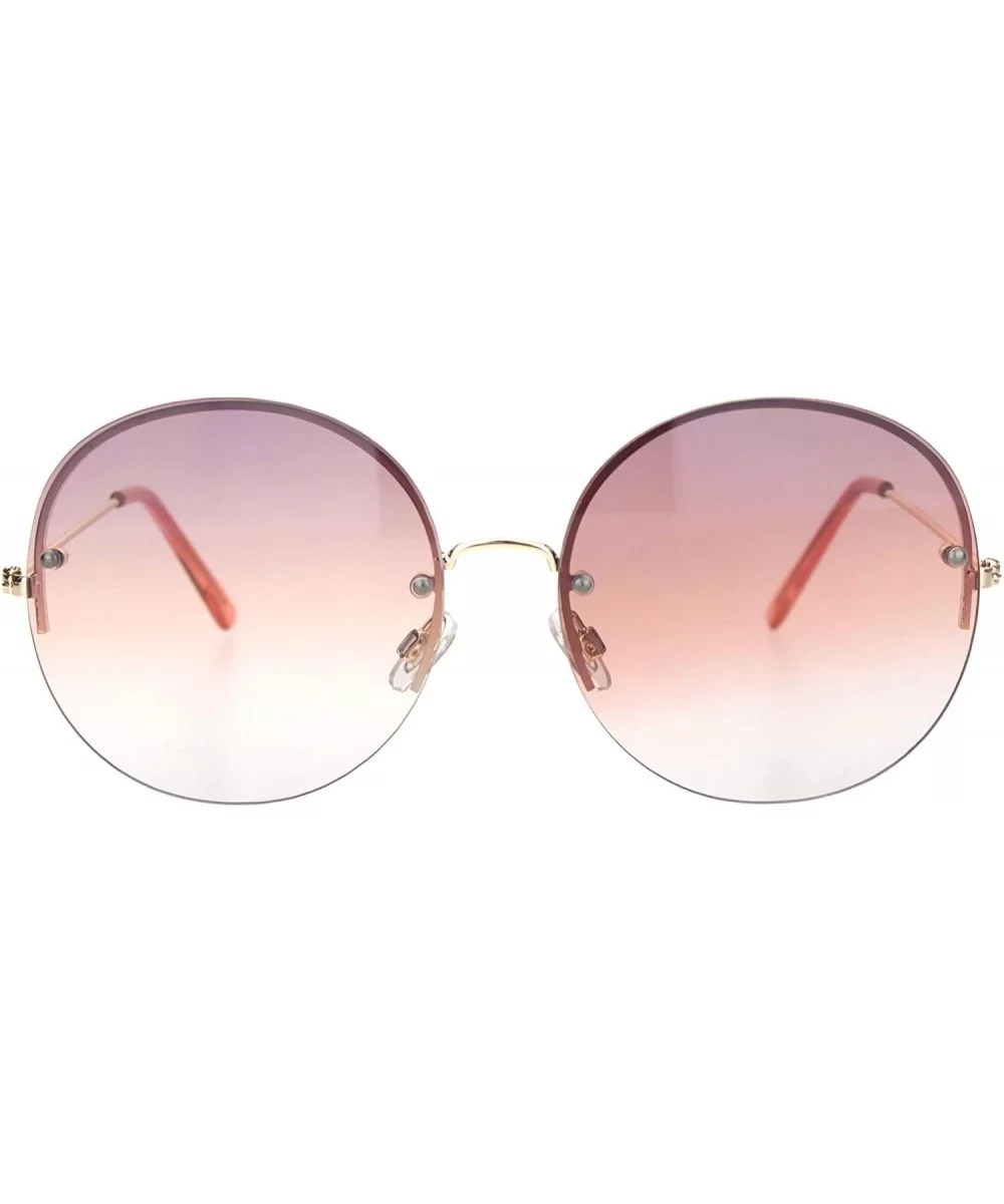 Round Circle Sunglasses Womens Half Metal Rim Oversized Fashion UV 400 - Gold (Mauve Grey) - CV19530Z5NX $9.58 Oversized