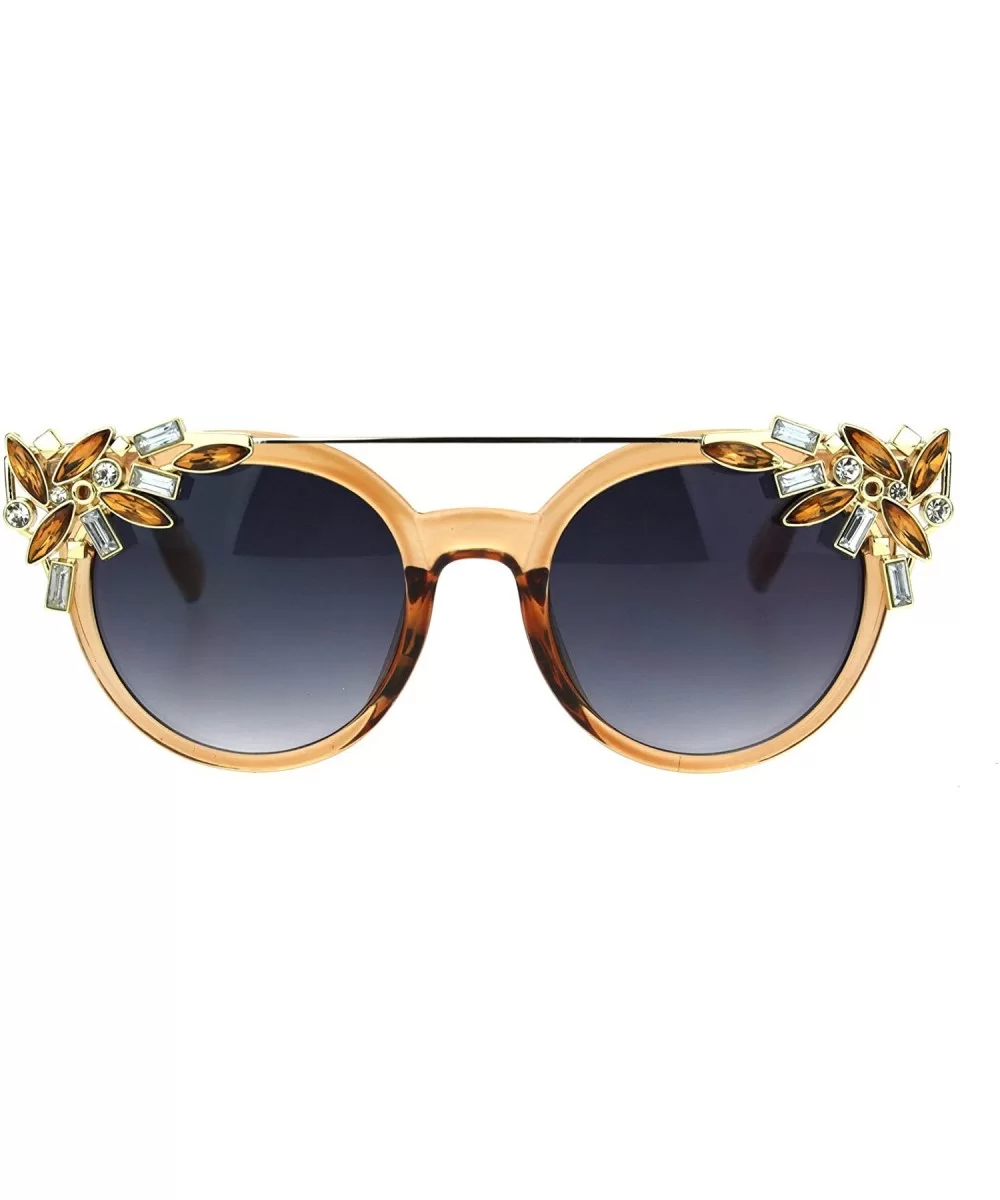 Fancy Rhinestones Fashion Womens Sunglasses Bling Metal Top UV 400 - Peach Gold Brown - C6186RNS9AZ $9.72 Butterfly