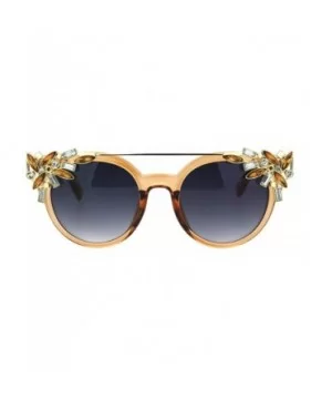 Fancy Rhinestones Fashion Womens Sunglasses Bling Metal Top UV 400 - Peach Gold Brown - C6186RNS9AZ $9.72 Butterfly