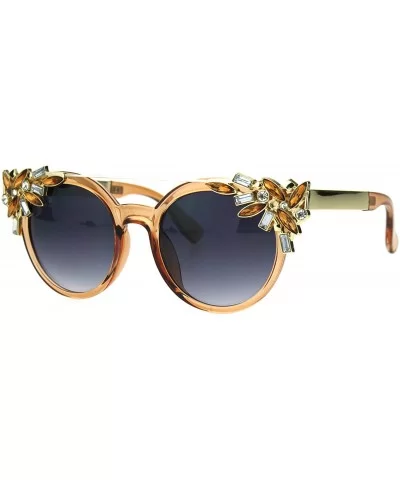 Fancy Rhinestones Fashion Womens Sunglasses Bling Metal Top UV 400 - Peach Gold Brown - C6186RNS9AZ $9.72 Butterfly