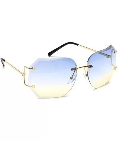 Women's Oversized Slim Metal Arms Rimless Beveled Colored Lens Square Sunglasses - Blue & Yellow - CW18EQ8D4T6 $7.53 Square