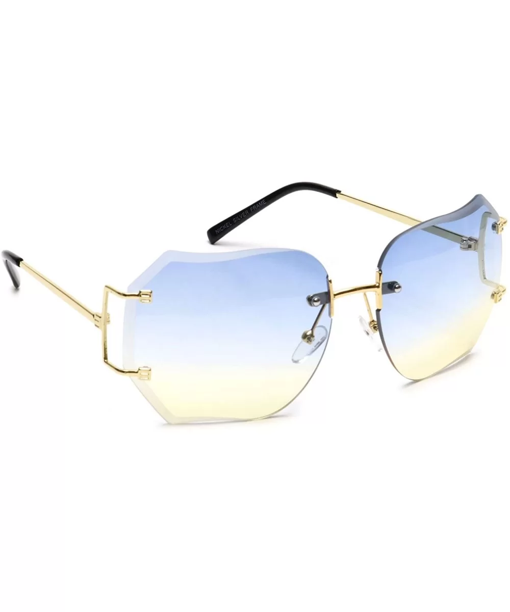 Women's Oversized Slim Metal Arms Rimless Beveled Colored Lens Square Sunglasses - Blue & Yellow - CW18EQ8D4T6 $7.53 Square