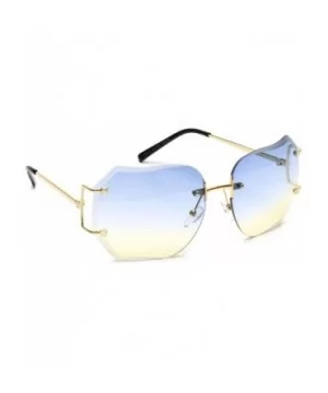 Women's Oversized Slim Metal Arms Rimless Beveled Colored Lens Square Sunglasses - Blue & Yellow - CW18EQ8D4T6 $7.53 Square